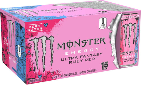 Monster Energy Ultra Fantasy Ruby Red, Sugar Free Energy Drink, 16 Ounce | Pack of 15