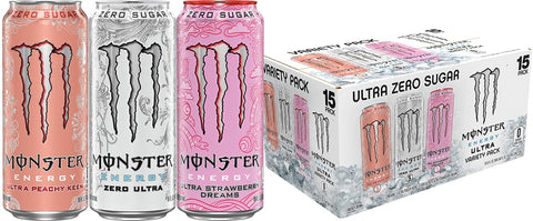 Monster Energy Ultra Variety Pack, PKZSD, Sugar Free Energy Drink, 16 Ounce | Pack of 15