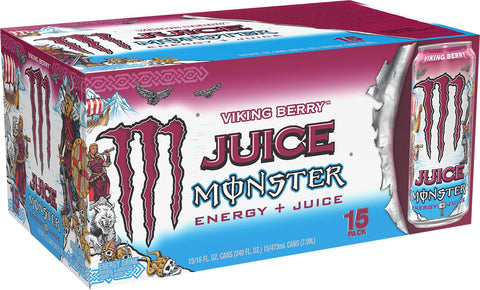 Monster Energy Juice Viking Berry, Energy Drink, 16 Ounce | Energy + Juice, Pack of 15