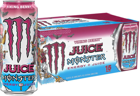 Monster Energy Juice Viking Berry, Energy Drink, 16 Ounce | Energy + Juice, Pack of 15