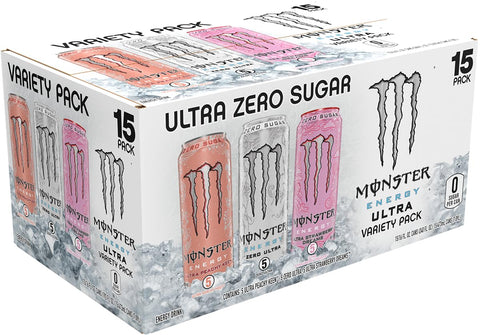 Monster Energy Ultra Variety Pack, PKZSD, Sugar Free Energy Drink, 16 Ounce | Pack of 15