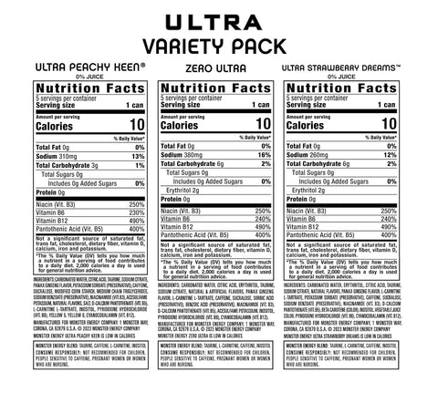 Monster Energy Ultra Variety Pack, PKZSD, Sugar Free Energy Drink, 16 Ounce | Pack of 15